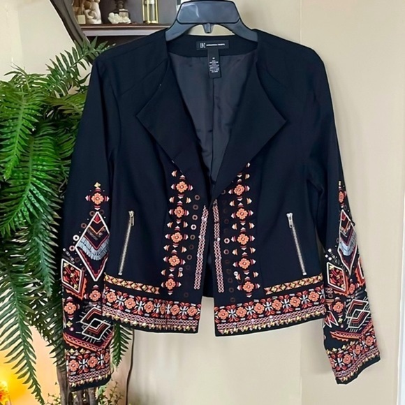NWOT INC International Concepts Embroidered Beaded Black Blazer Suit Jacket - Picture 1 of 15